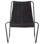vidaXL Relaxing Chair Black Genuine Leather, Powder-Coated Iron