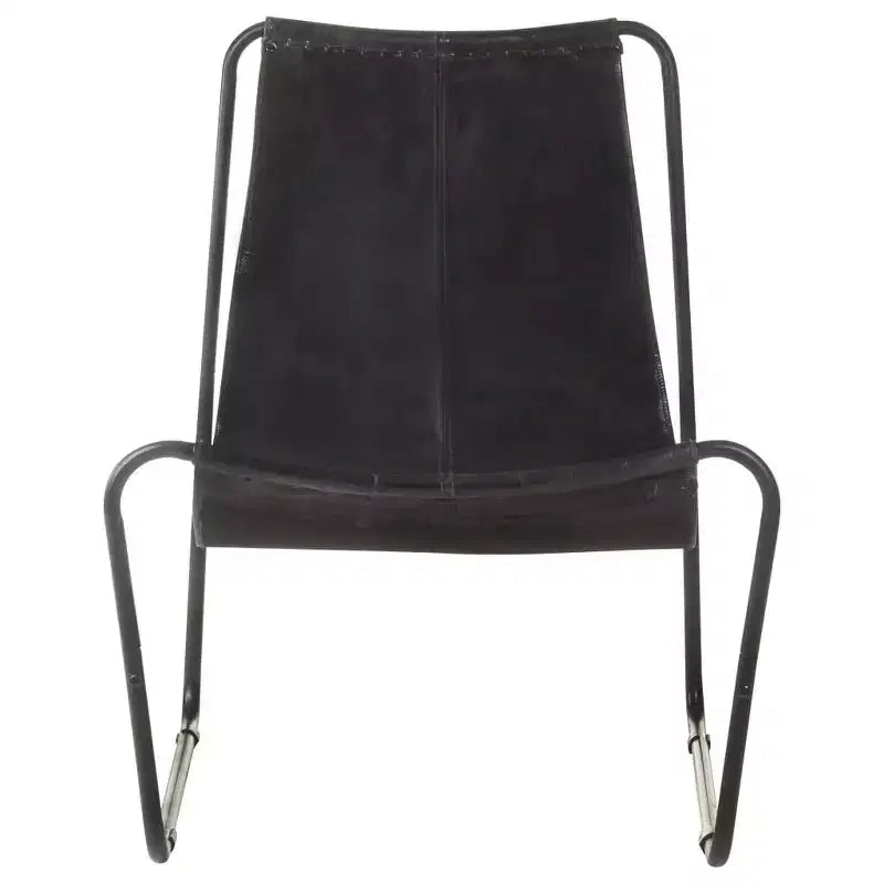 vidaXL Relaxing Chair Black Genuine Leather, Powder-Coated Iron