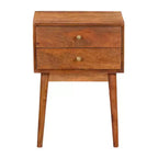 Table de chevet Royal Hampton avec 2 tiroirs et poignées en laiton, en bois de manguier