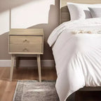 Royal Hampton Bedside Nightstand Table with 2 Drawers and Brass Knobs, Sandblasted Mango Wood Construction