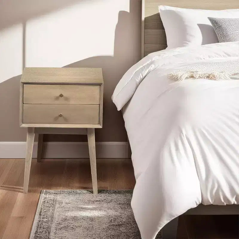 Royal Hampton Bedside Nightstand Table with 2 Drawers and Brass Knobs, Sandblasted Mango Wood Construction