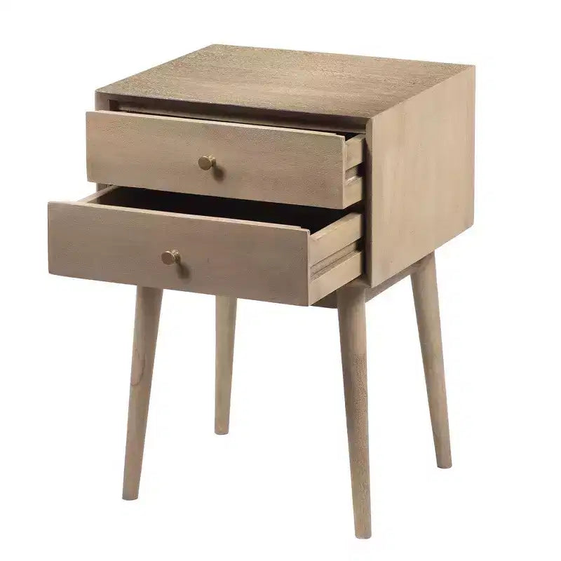 Table de chevet Royal Hampton avec 2 tiroirs et poignées en laiton, en manguier sablé