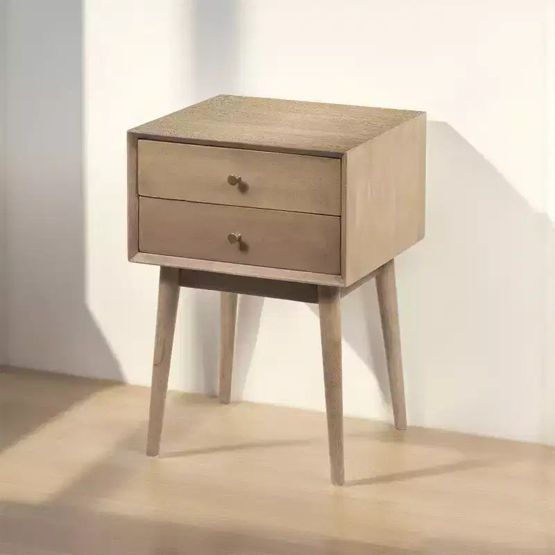 Table de chevet Royal Hampton avec 2 tiroirs et poignées en laiton, en manguier sablé