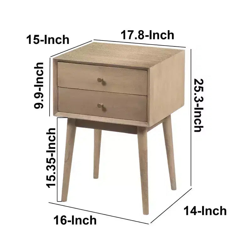 Table de chevet Royal Hampton avec 2 tiroirs et poignées en laiton, en manguier sablé