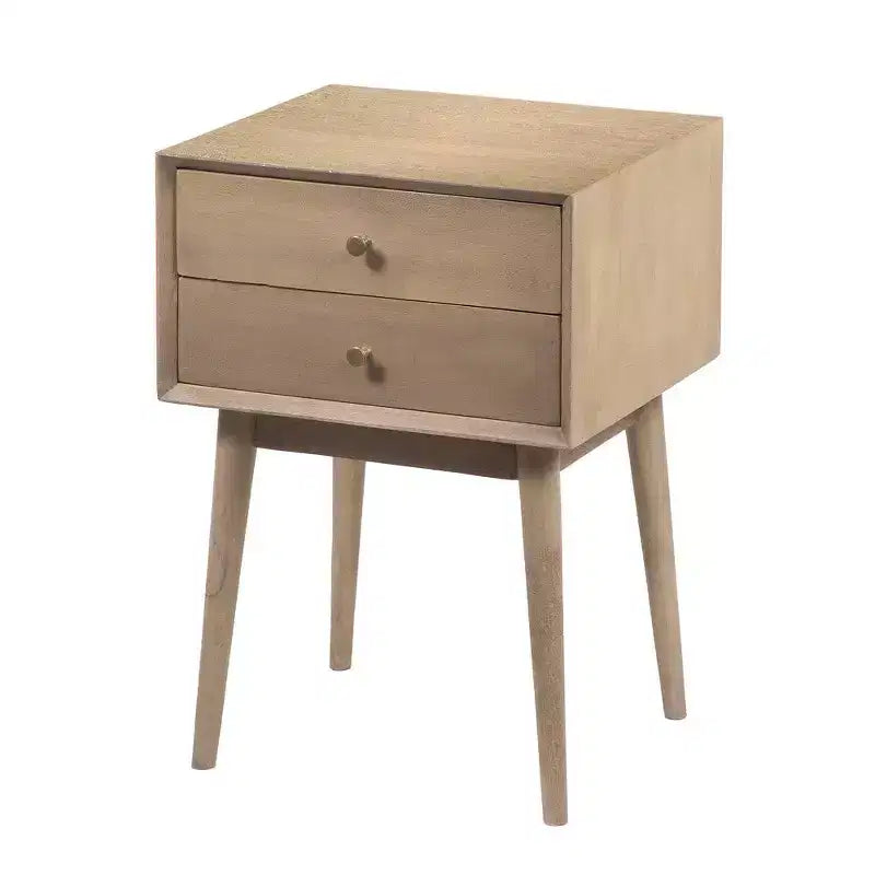 Table de chevet Royal Hampton avec 2 tiroirs et poignées en laiton, en manguier sablé