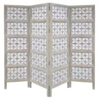 Paravent pliable Royal Hampton à 4 panneaux avec motif floral sculpté en bois de manguier