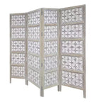 Paravent pliable Royal Hampton à 4 panneaux avec motif floral sculpté en bois de manguier