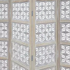 Paravent pliable Royal Hampton à 4 panneaux avec motif floral sculpté en bois de manguier