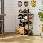 GustoWave Étagère de boulanger avec armoires de rangement, étagères de bar à café industrielles à 5 niveaux, support de micro-ondes de cuisine autoportant de style ferme