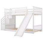 Lit superposé Okak Twin Over Twin au sol avec toboggan et escalier convertibles, lit superposé surélevé en bois de pin massif pour enfants, filles, garçons, facile à assembler