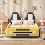 Cadre de lit double Okak avec roulettes, tête de lit rembourrée, lit en forme de voiture avec barrières de sécurité pour enfants, lattes en bois solides, assemblage facile