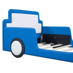 Cadre de lit double Okak avec roulettes, tête de lit rembourrée, lit en forme de voiture avec barrières de sécurité pour enfants, lattes en bois solides, assemblage facile