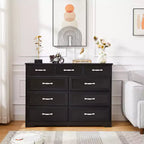 Commode de chambre Okak avec 9 longs tiroirs et poignées antiques, meuble de rangement en bois pour salon, couloir, entrée, chambre d'enfant
