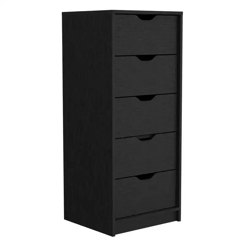 Commode haute et étroite Okak pour chambre à coucher avec 5 tiroirs, commode de rangement avec système coulissant pour placard, chevet, salon, couloir