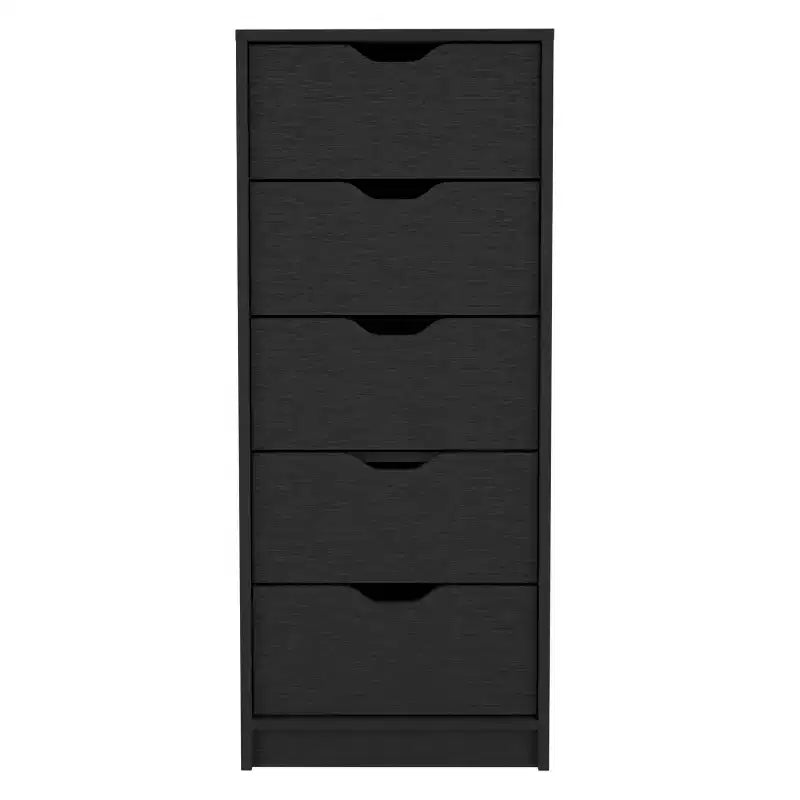 Commode haute et étroite Okak pour chambre à coucher avec 5 tiroirs, commode de rangement avec système coulissant pour placard, chevet, salon, couloir