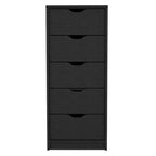 Commode haute et étroite Okak pour chambre à coucher avec 5 tiroirs, commode de rangement avec système coulissant pour placard, chevet, salon, couloir
