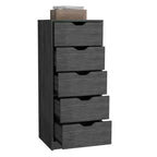 Commode haute et étroite Okak pour chambre à coucher avec 5 tiroirs, commode de rangement avec système coulissant pour placard, chevet, salon, couloir