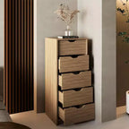 Commode haute et étroite Okak pour chambre à coucher avec 5 tiroirs, commode de rangement avec système coulissant pour placard, chevet, salon, couloir