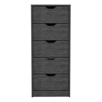 Commode haute et étroite Okak pour chambre à coucher avec 5 tiroirs, commode de rangement avec système coulissant pour placard, chevet, salon, couloir