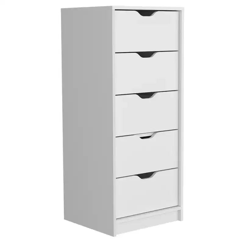 Commode haute et étroite Okak pour chambre à coucher avec 5 tiroirs, commode de rangement avec système coulissant pour placard, chevet, salon, couloir