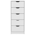 Commode haute et étroite Okak pour chambre à coucher avec 5 tiroirs, commode de rangement avec système coulissant pour placard, chevet, salon, couloir