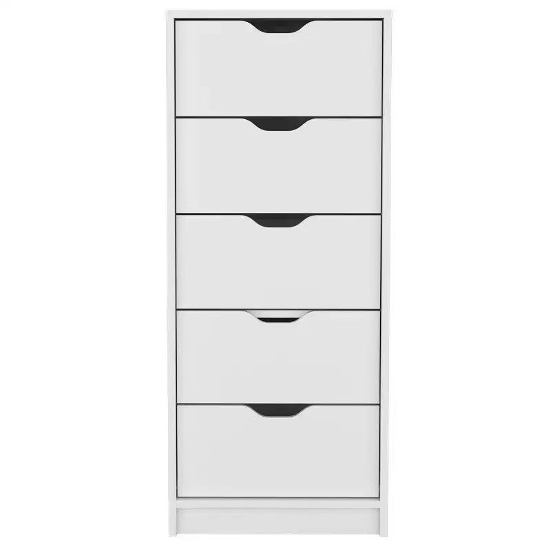 Commode haute et étroite Okak pour chambre à coucher avec 5 tiroirs, commode de rangement avec système coulissant pour placard, chevet, salon, couloir