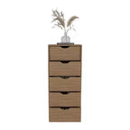 Commode haute et étroite Okak pour chambre à coucher avec 5 tiroirs, commode de rangement avec système coulissant pour placard, chevet, salon, couloir