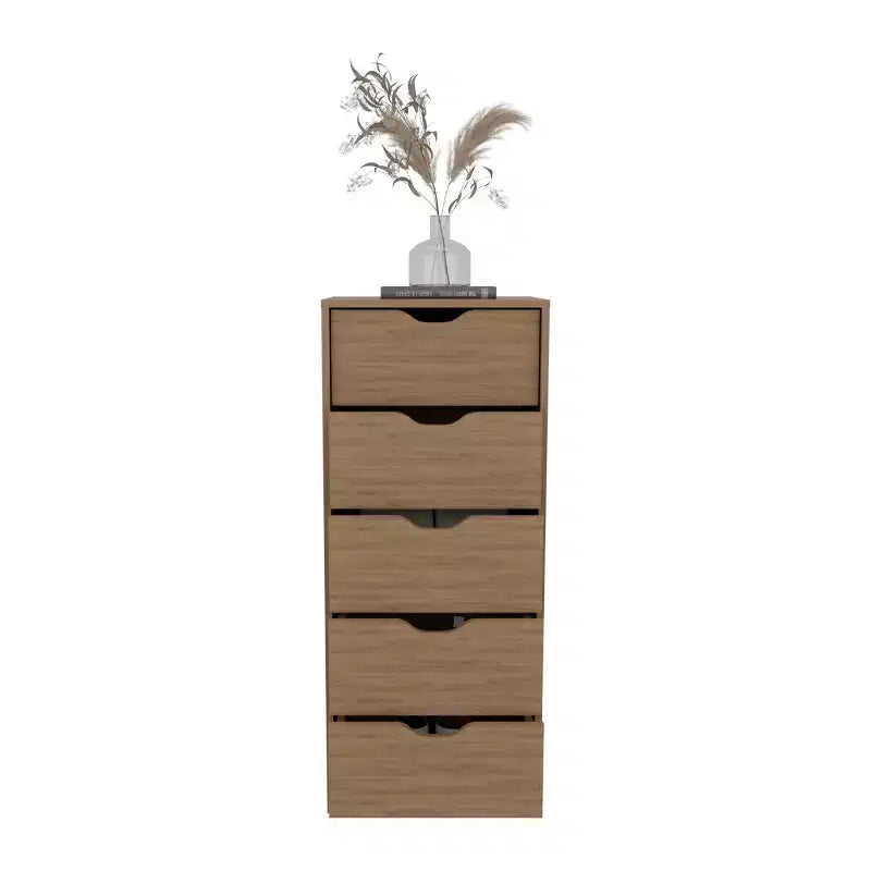 Commode haute et étroite Okak pour chambre à coucher avec 5 tiroirs, commode de rangement avec système coulissant pour placard, chevet, salon, couloir