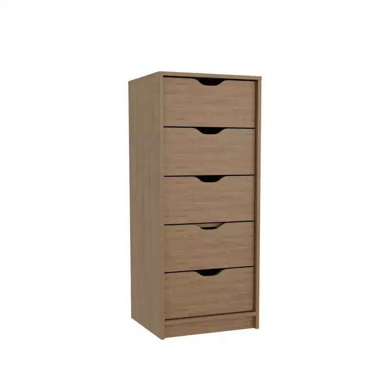 Commode haute et étroite Okak pour chambre à coucher avec 5 tiroirs, commode de rangement avec système coulissant pour placard, chevet, salon, couloir