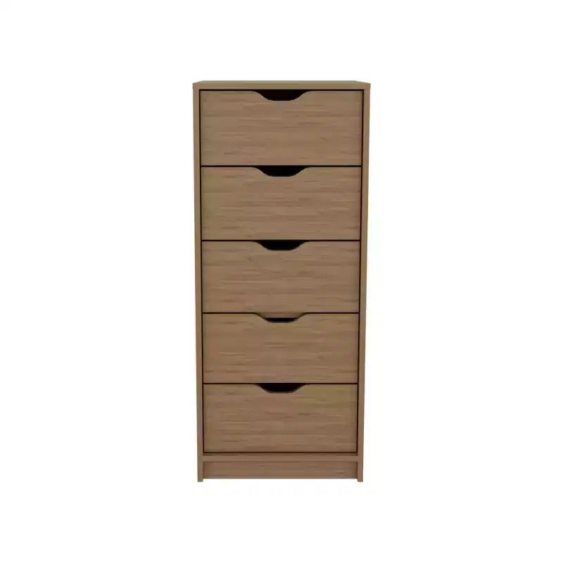 Commode haute et étroite Okak pour chambre à coucher avec 5 tiroirs, commode de rangement avec système coulissant pour placard, chevet, salon, couloir