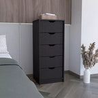 Commode haute et étroite Okak pour chambre à coucher avec 5 tiroirs, commode de rangement avec système coulissant pour placard, chevet, salon, couloir