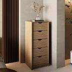Okak Tall Narrow Dresser for Bedroom w 5 Drawers,Storage Chest of Drawers Nightstand w Pull Out System for Closet Bedside Living Room Hallway