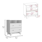 Commode de chambre à coucher moderne Okak avec 2 grands tiroirs et 2 étagères ouvertes, meuble de rangement à quatre pieds pour salon, couloir, entrée