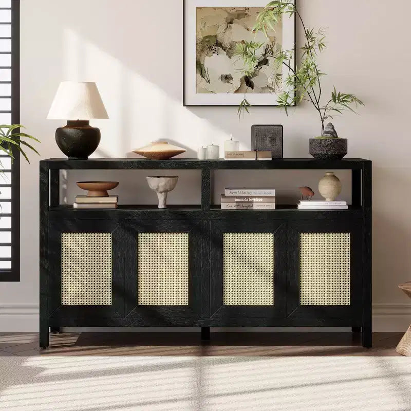 Meuble de rangement moderne Okak avec 4 portes et étagère réglable, buffet en bois avec grand espace de rangement pour salon, salle à manger, cuisine
