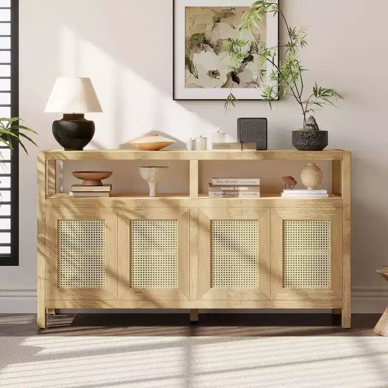 Meuble de rangement moderne Okak avec 4 portes et étagère réglable, buffet en bois avec grand espace de rangement pour salon, salle à manger, cuisine