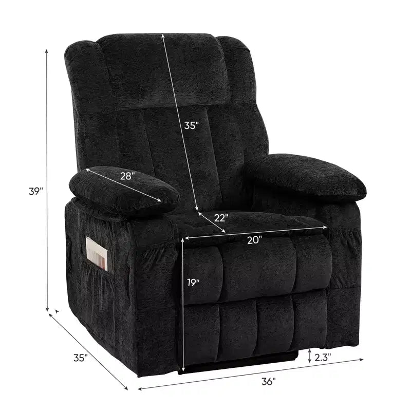 Fauteuil inclinable électrique en velours Mjkone avec chauffage lombaire et massage vibrant 8 points, fauteuil inclinable pour personnes âgées
