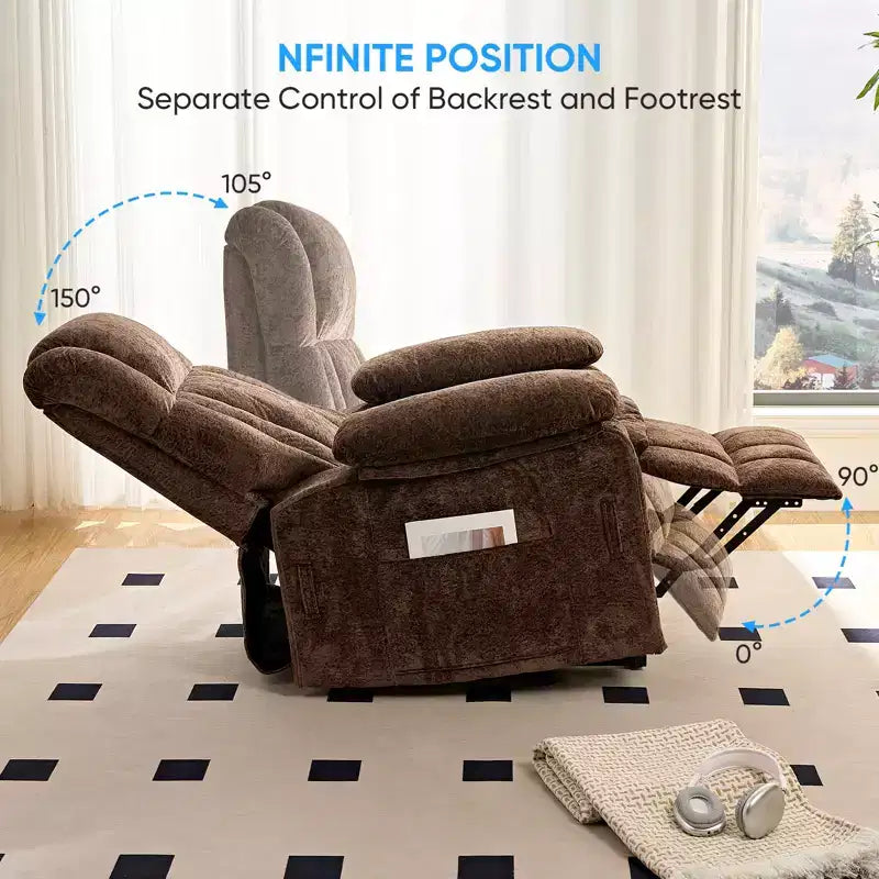 Fauteuil inclinable électrique en velours Mjkone avec chauffage lombaire et massage vibrant 8 points, fauteuil inclinable pour personnes âgées