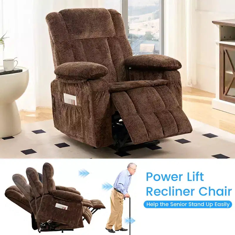 Fauteuil inclinable électrique en velours Mjkone avec chauffage lombaire et massage vibrant 8 points, fauteuil inclinable pour personnes âgées