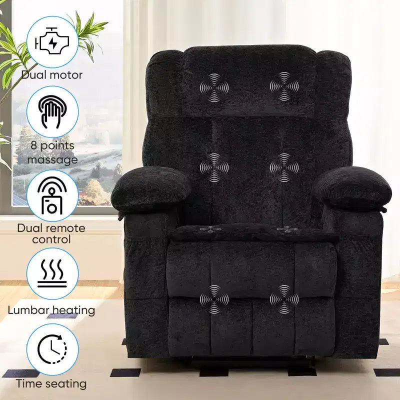 Fauteuil inclinable électrique en velours Mjkone avec chauffage lombaire et massage vibrant 8 points, fauteuil inclinable pour personnes âgées