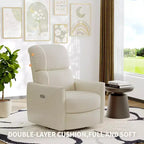 Fauteuil inclinable électrique pivotant et planeur, revêtement en similicuir, fauteuil berçant de nurserie avec port de chargement, accoudoirs incurvés