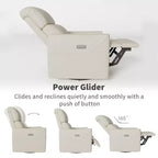 Fauteuil inclinable électrique pivotant et planeur, revêtement en similicuir, fauteuil berçant de nurserie avec port de chargement, accoudoirs incurvés