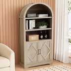 Dyonery 71 Tall Arched Bookcase Cabinet with Doors,5 Tier Mid-Century Modern Arched Cabinets with Storage&Open Adjustable Shelves,for Any Room, Gray