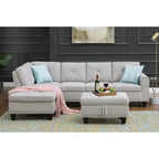 Canapé d'angle Okak 98 avec pouf modulable et 2 coussins décoratifs, chaise longue moderne en lin pour salon, appartement