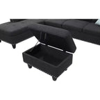 Canapé d'angle Okak 98 avec pouf modulable et 2 coussins décoratifs, chaise longue moderne en lin pour salon, appartement