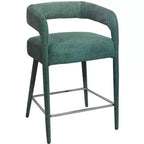 25 Teal Blue Metal and Fabric Low Back Counter Height Bar Chair