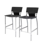 HomeRoots Set of Two 25 Gray and Silver Faux Leather and Metal Low Back Counter Height Bar Chairs