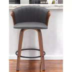 Chaise de bar pivotante HomeRoots 26, hauteur comptoir, en similicuir gris et marron avec pieds en bois massif