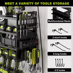 Hausource Étagères de Rangement pour Outils Électriques à 12 Emplacements avec Panneau Perforé, Étagère de Rangement pour Perceuses à 4 Niveaux et Multiprise