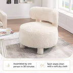Fauteuil d'appoint sans accoudoirs avec dossier incurvé, en tissu peluche/fourrure, blanc/kaki - ModernLuxe