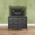 GALAXHERO Commode large à 6 tiroirs, Meuble TV pour téléviseur de 50 pouces, Centre de divertissement avec cadre en métal, Plateau en bois, Commode de rangement en tissu pour chambre à coucher